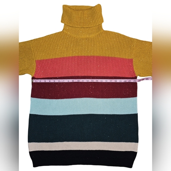 Farm Rio Anthropologie Striped Turtleneck Sweater Dress Multicolor Sz S - Picture 11 of 16